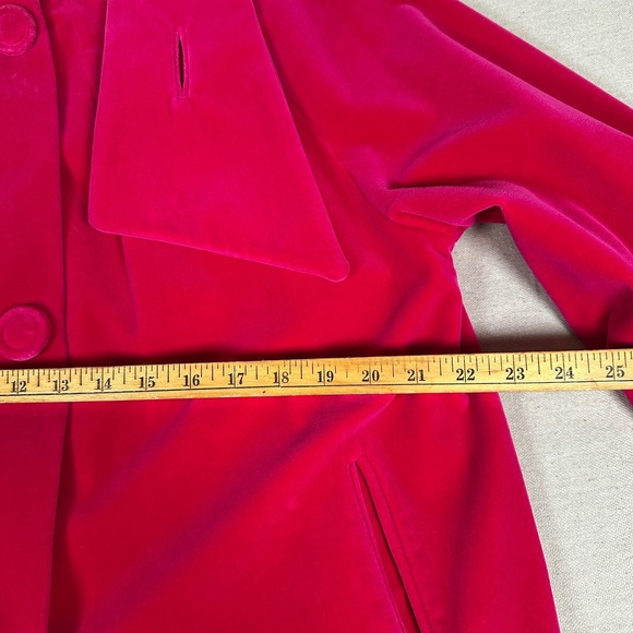 Vintage 60s retro Sport Ease Fashions Hot Pink Velvet Bow Neck swing coat 50s - Picture 13 of 13